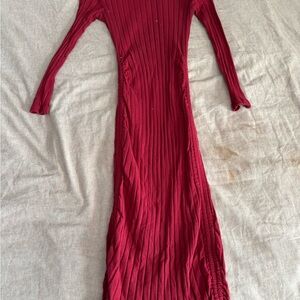 SHEIN Burgundy Ribbed Long Sleeve Dress